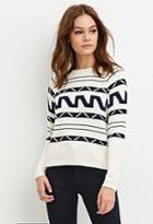 Forever21 Women's  Boxy Abstract Stripe Sweater