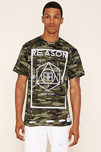 21 Men Men's  Reason Camo Distressed Tee