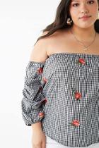 Forever21 Plus Size Rose Embroidered Gingham Top