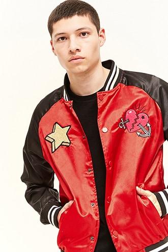 Forever21 Black Keys Colorblock Satin Bomber Jacket
