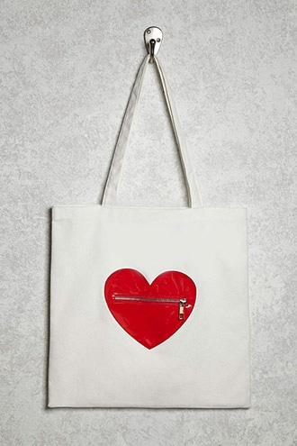 Forever21 Faux Leather Heart Canvas Tote