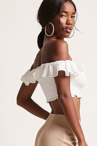 Forever21 Smocked Off-the-shoulder Ruffle Crop Top