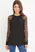 Forever21 Self-tie Back Lace-paneled Blouse