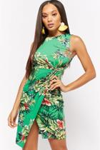 Forever21 Tropical Floral Print Mock Wrap Dress