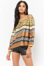 Forever21 Ornate Striped Off-the-shoulder Top