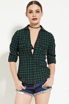 Forever21 Women's  Green Plaid Cotton Shirt