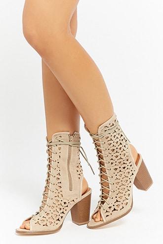 Forever21 Floral Cutout Ankle Boots
