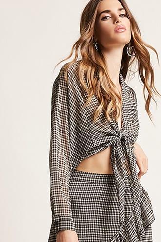 Forever21 Plaid Self-tie Crop Top