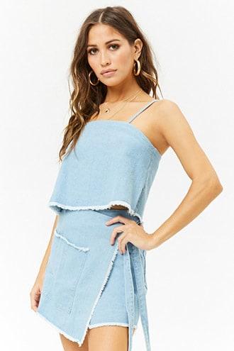 Forever21 Raw-cut Denim Cami & Wrap Skirt Set