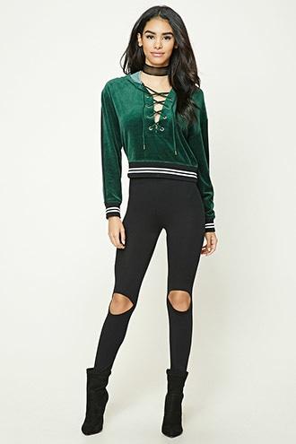 Forever21 Women's  Black Open-knee Leggings