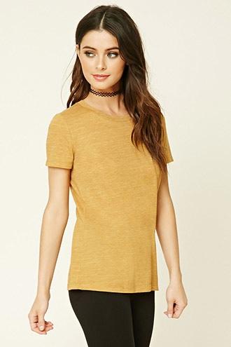 Forever21 Women's  Sunset Gold Slub Knit Crew Neck Tee