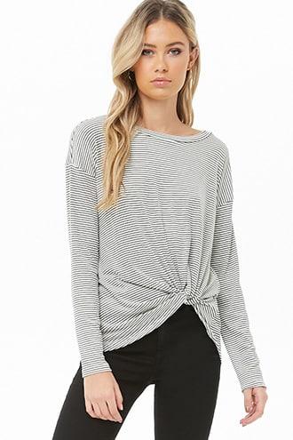 Forever21 Ribbed Striped Twist-hem Top