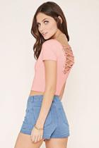 Forever21 Women's  Light Pink Lace-up Crop Top