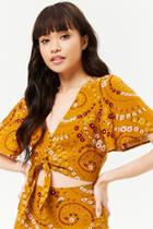 Forever21 Floral Button-loop Crop Top