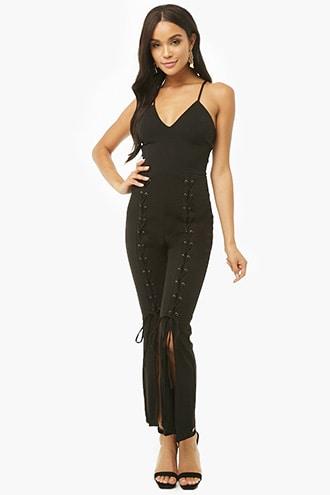 Forever21 Flared Lace-up Jumpsuit