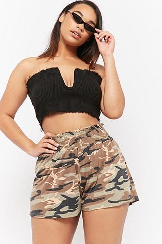 Forever21 Plus Size Smocked Camo Shorts
