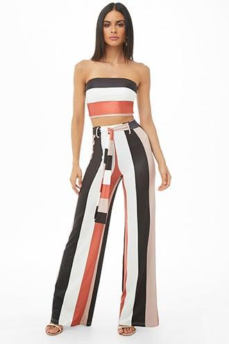 Forever21 Colorblock Striped Tube Top & Pants Set