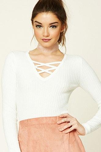 Forever21 Ribbed Strappy-front Sweater