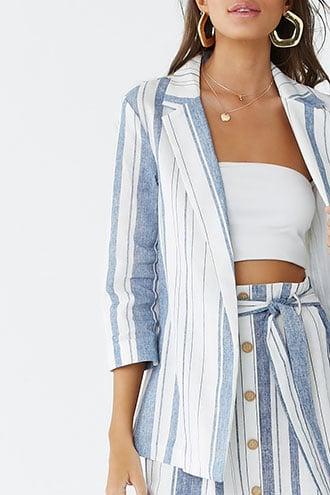 Forever21 Striped Linen-blend Longline Blazer