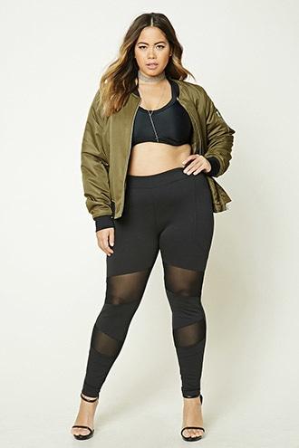 Forever21 Plus Women's  Plus Size Mesh Paneled Leggings