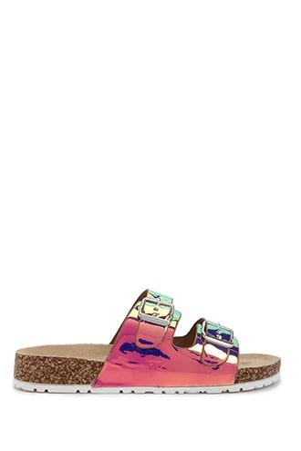 Forever21 Double Buckle Iridescent Slide Sandals