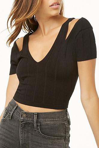 Forever21 Ribbed Open-shoulder Crop Top