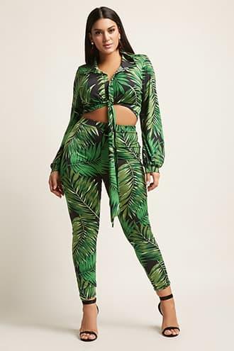 Forever21 Plus Size Palm Leaf-print Pants