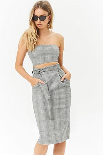 Forever21 Belted Glen Plaid Pencil Skirt