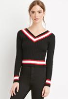 Forever21 Varsity-striped V-neck Sweater