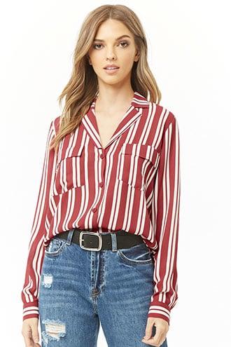 Forever21 Striped Flap-pocket Shirt