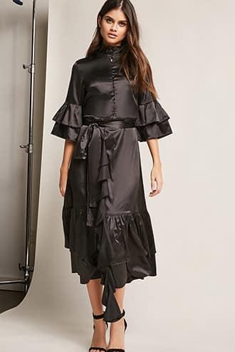 Forever21 Satin Ruffle-trim Maxi Dress