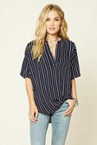 Forever21 Women's  Navy & Cream Striped Boxy Top