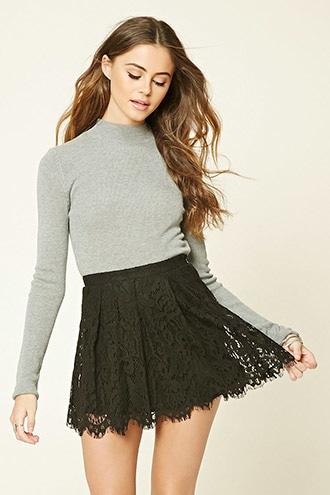 Forever21 Women's  Black Eyelash Lace Mini Skirt