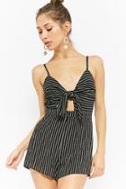 Forever21 Honey Punch Striped Tie-front Cutout Romper