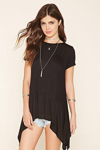 Forever21 Women's  Black Longline Burnout Trapeze Top