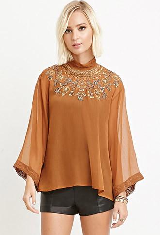 Forever21 Women's  Sequin Chiffon Top (copper)