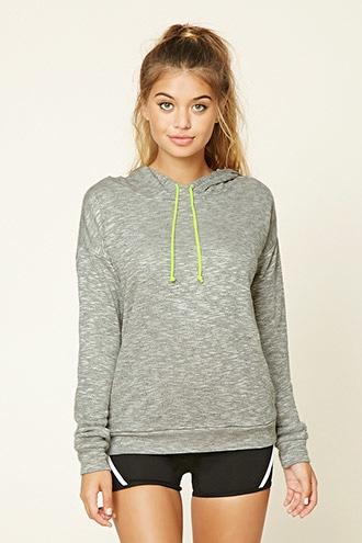 Forever21 Women's  Heather Grey & Yellow Active Hooded Pullover