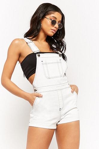 Forever21 Contrast-stitched Denim Overall Shorts