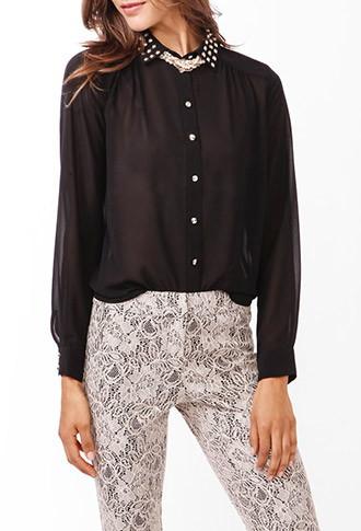 Forever21 Studded Collar Chiffon Blouse