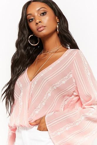 Forever21 Flower-stripe Surplice Top