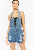 Forever21 Lace-up Distressed Denim Overall Shorts