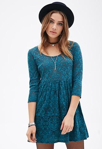 Forever21 Ornate Floral Babydoll Dress