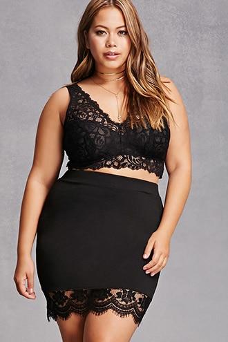 Forever21 Plus Size Lace-trim Skirt