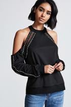 Forever21 Studded Open-shoulder Sweatshirt