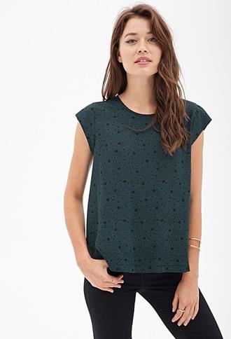 Forever21 Contemporary Colorblocked Dot Print Top