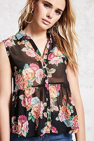 Forever21 Semi-sheer Floral Shirt