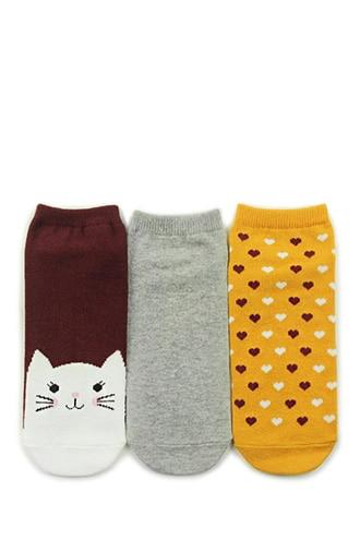 Forever21 Cat Graphic Ankle Socks- 3 Pack