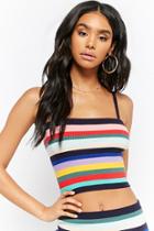 Forever21 Ribbed Knit Multicolor Striped Cropped Cami