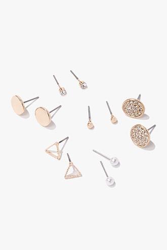 Forever21 Faux Pearl & Rhinestone Stud Earring Set