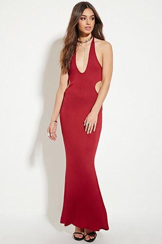 Forever21 Women's  Currant Halter Maxi Dress